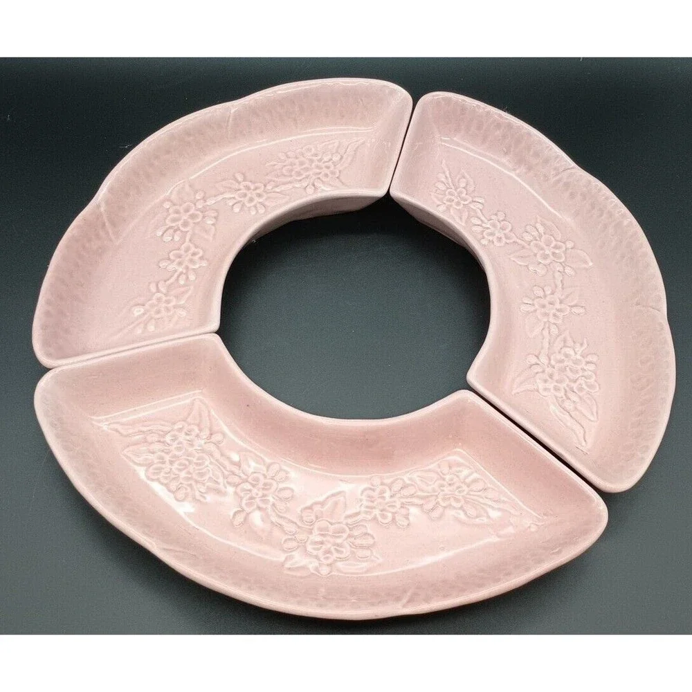 Vintage California Pottery Pink Blossoms Serving Dishes 503-5